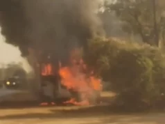 बलौदाबाजार से रायपुर आ रही बस में अचानक लगी आग